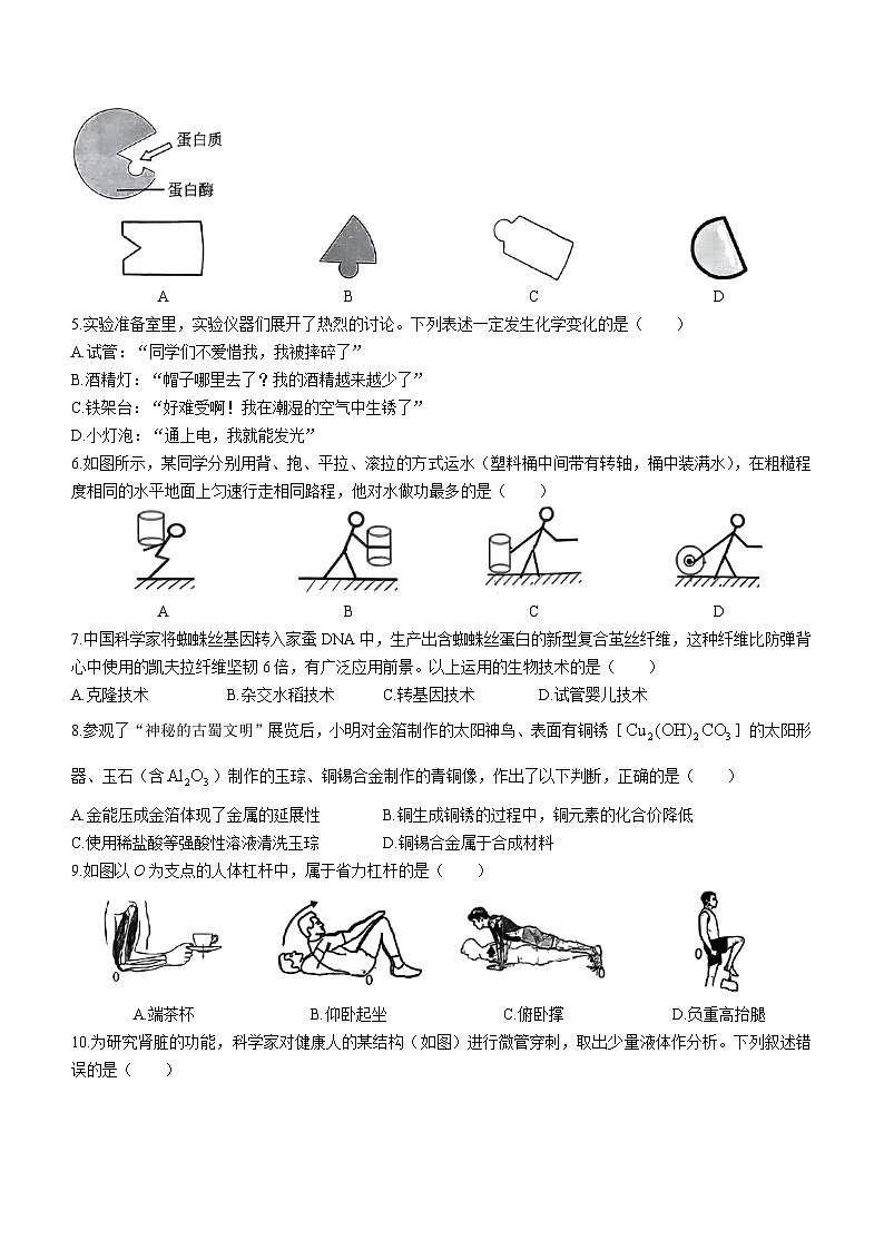 46，浙江省台州市玉环市2023-2024学年九年级上学期1月期末科学试题()第2页