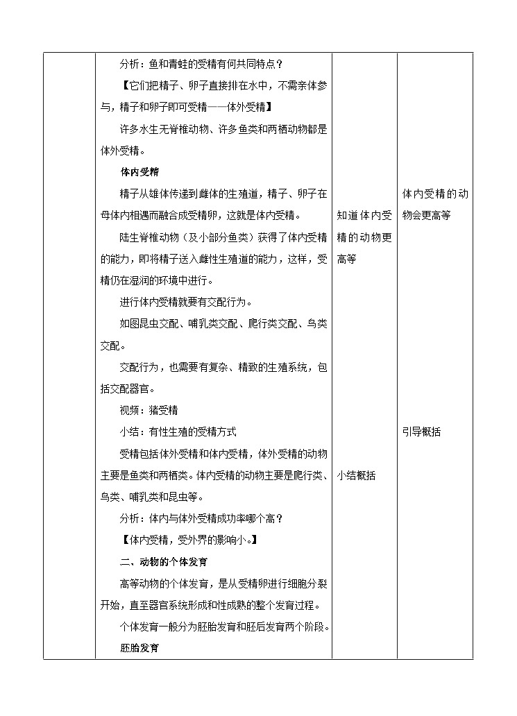 新华师七年级科学下册第六章第一节动物的生殖与发育 第二课时（教案）02