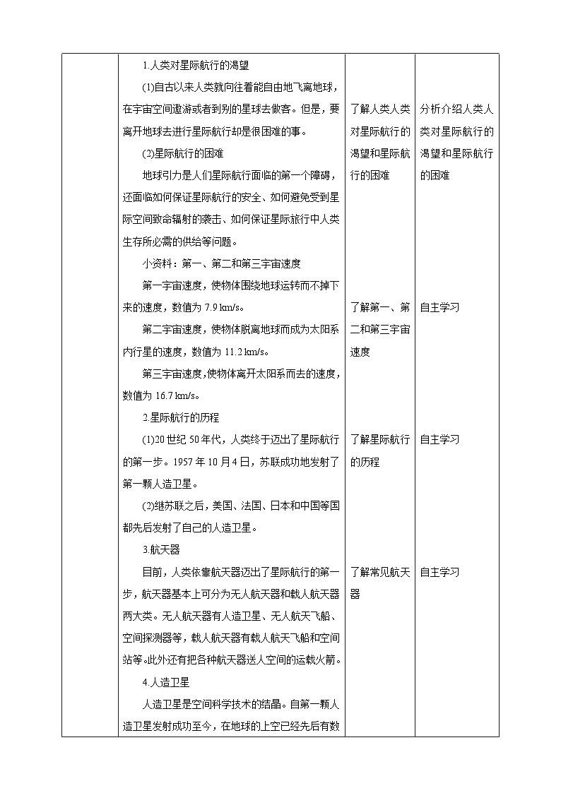 华师大九年级科学下册第1章第4节星际航行和空间技术 教案02