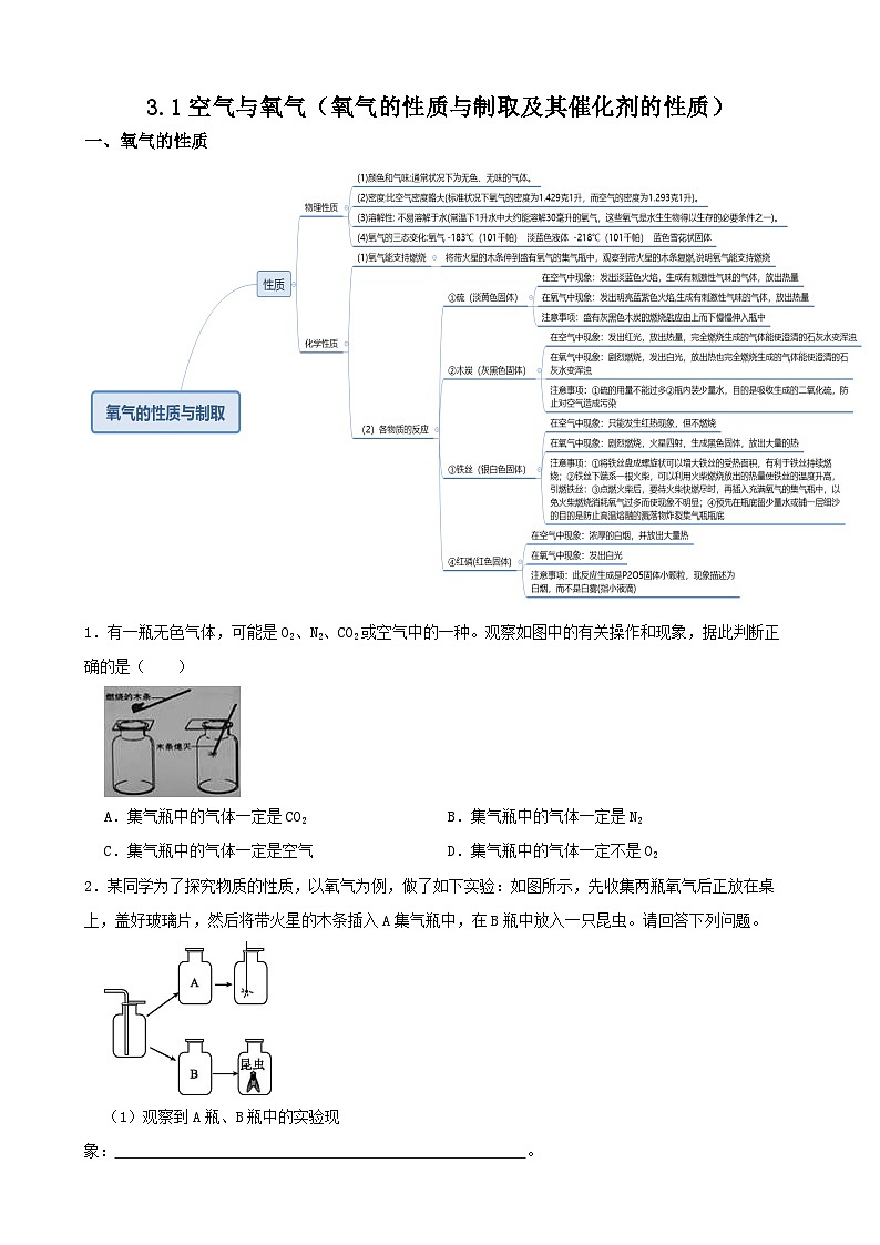 3.1空气与氧气（氧气的性质与制取及其催化剂的性质）-八年级科学下学期课后培优分级练（浙教版）01