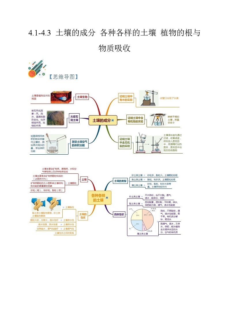 4.1-4.3 土壤的成分 各种各样的土壤 植物的根与物质吸收-2023-2024学年八年级科学下册同步精品讲与练（浙教版）01