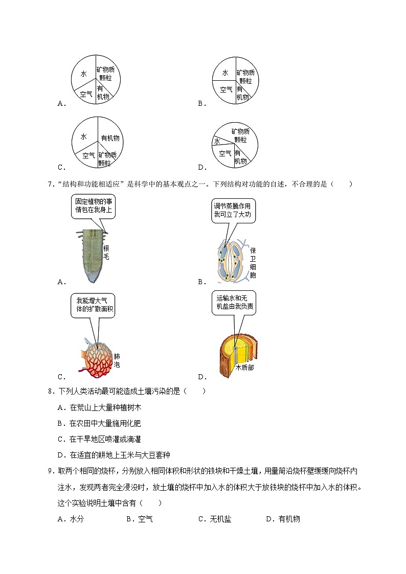 第四章《植物与土壤》综合训练-2023-2024学年八年级科学下册同步精品讲与练（浙教版）02