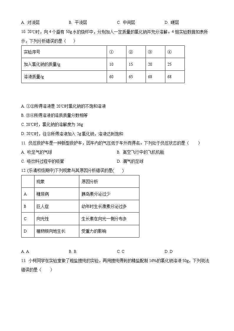 浙江省临海市大田初级中学2022-2023学年八年级上学期期中科学试题+（原卷版+解析版）03