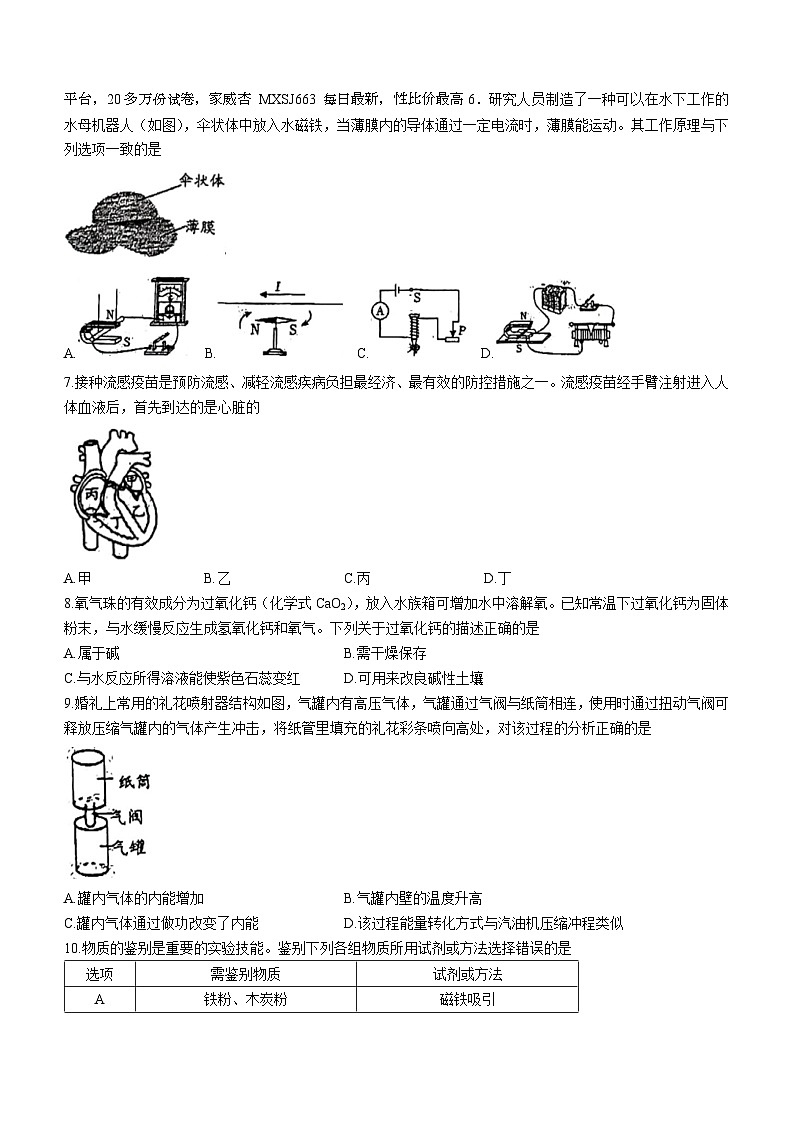 21，浙江省温州市南浦实验中学2023-2024学年九年级下学期开学考试科学试卷()02
