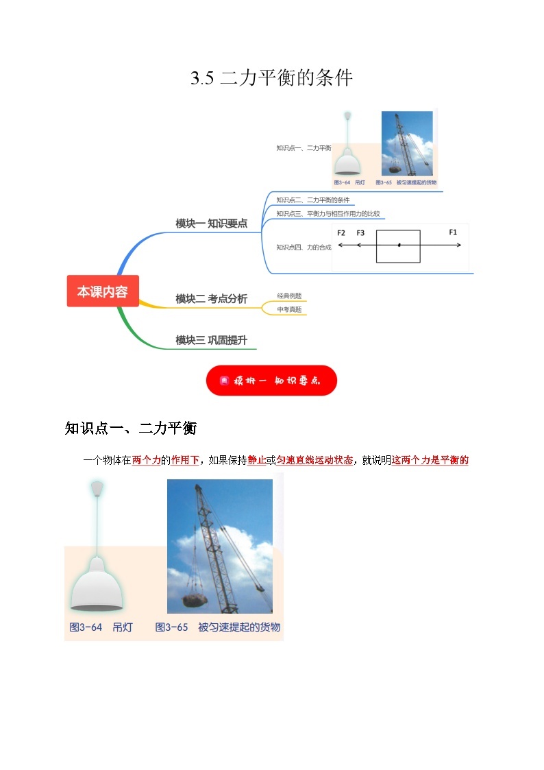 3.5 二力平衡的条件——2023-2024学年七年级下册科学高效讲与练（浙教版）01