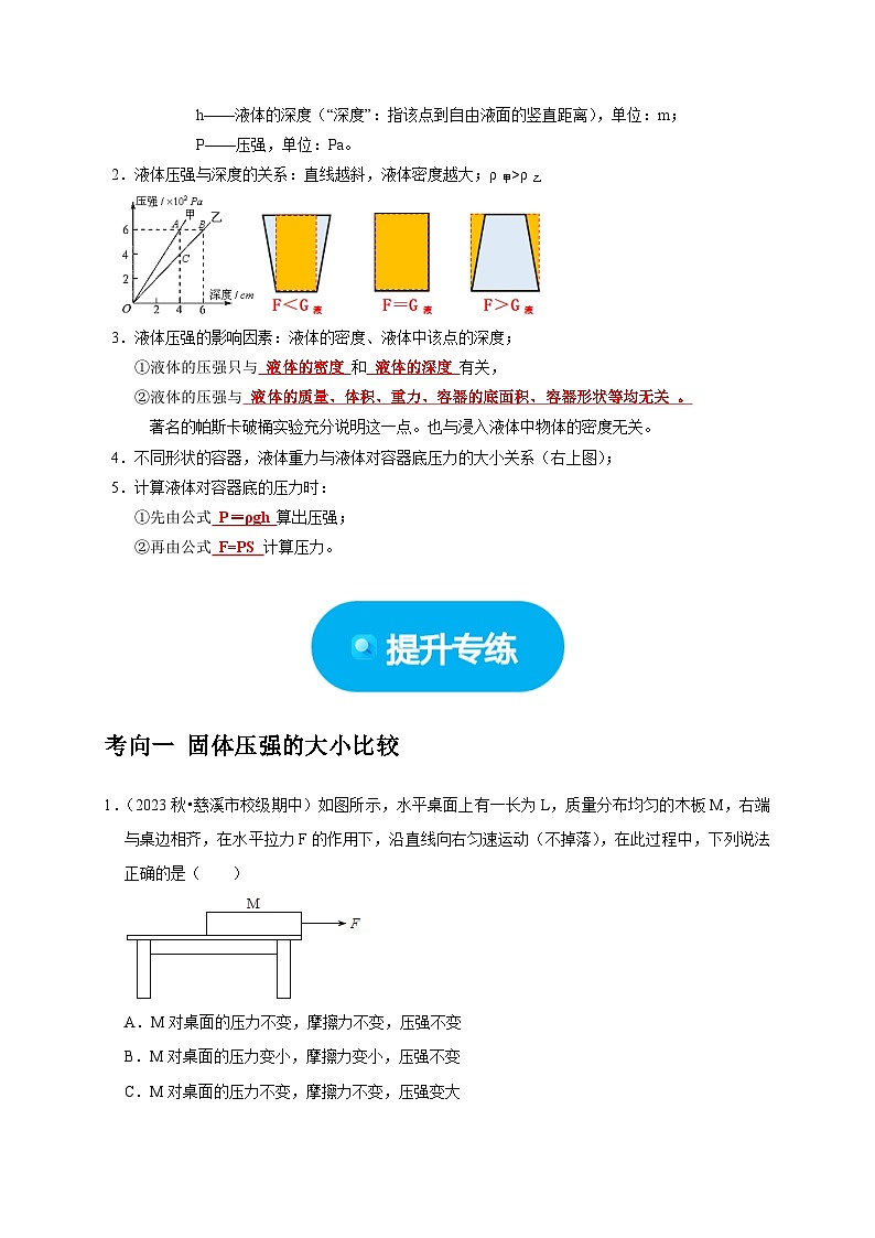 专练强化Ⅲ  压强大小的比较与计算——2023-2024学年七年级下册科学高效讲与练（浙教版）02