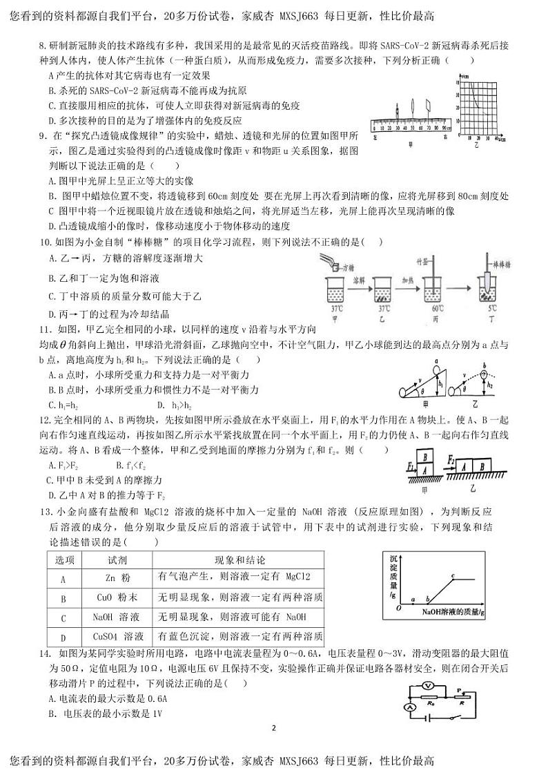 ，2024年浙江省中考科学模拟试题一(2)02
