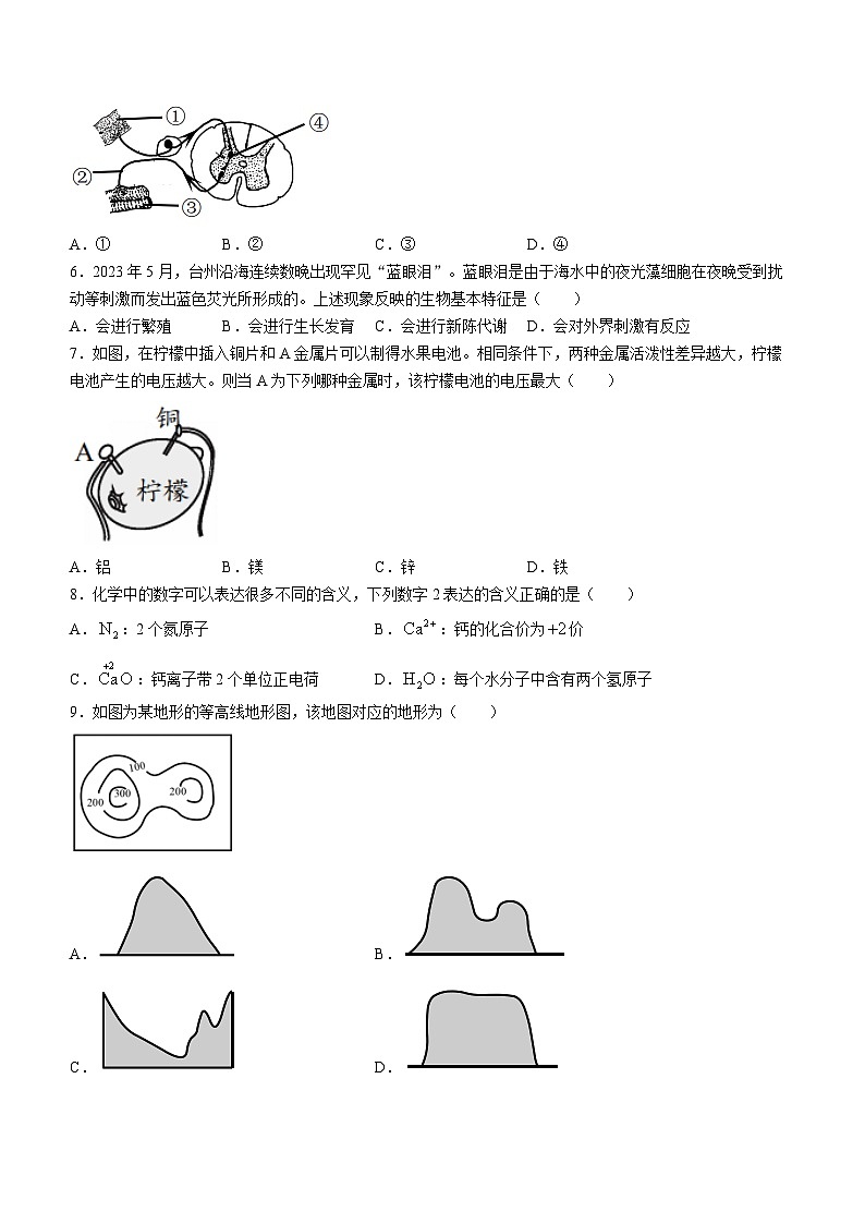 浙江省初中名校发展共同体2023-2024学年九年级下学期3月联考科学试题02