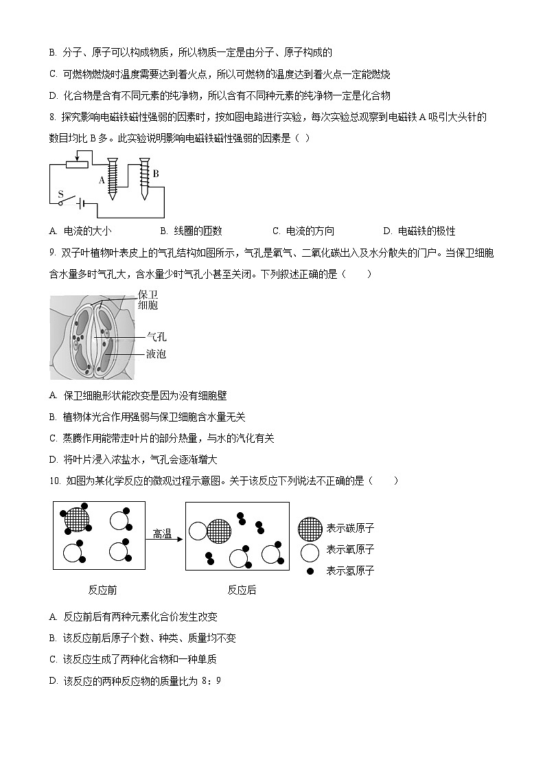 浙江省金华市武义县八年级（下）期末科学试题（原卷版）第3页