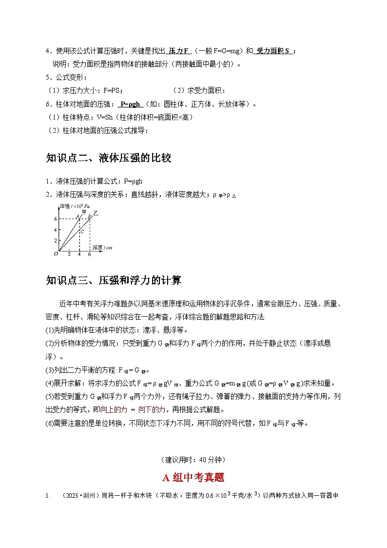 （浙江专用）2024年中考科学【热点·重点·难点】 专题6压强与浮力大小比较与计算问题+-专题训练.zip02