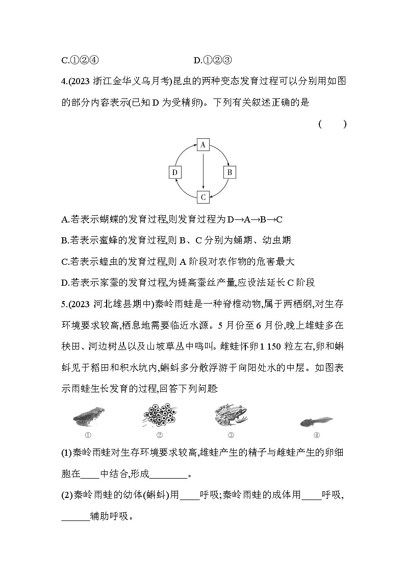 1.3动物的生长时期  第1课时同步练习浙教版七年级下册科学第2页