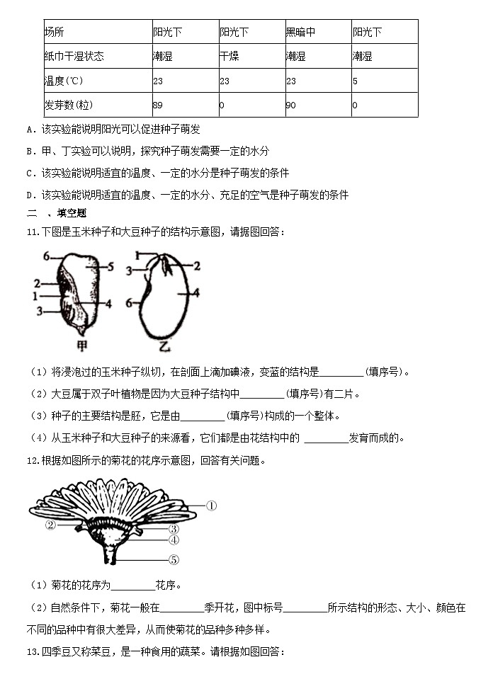 1.4植物的一生 同步练习 浙教版七年级上册科学第3页