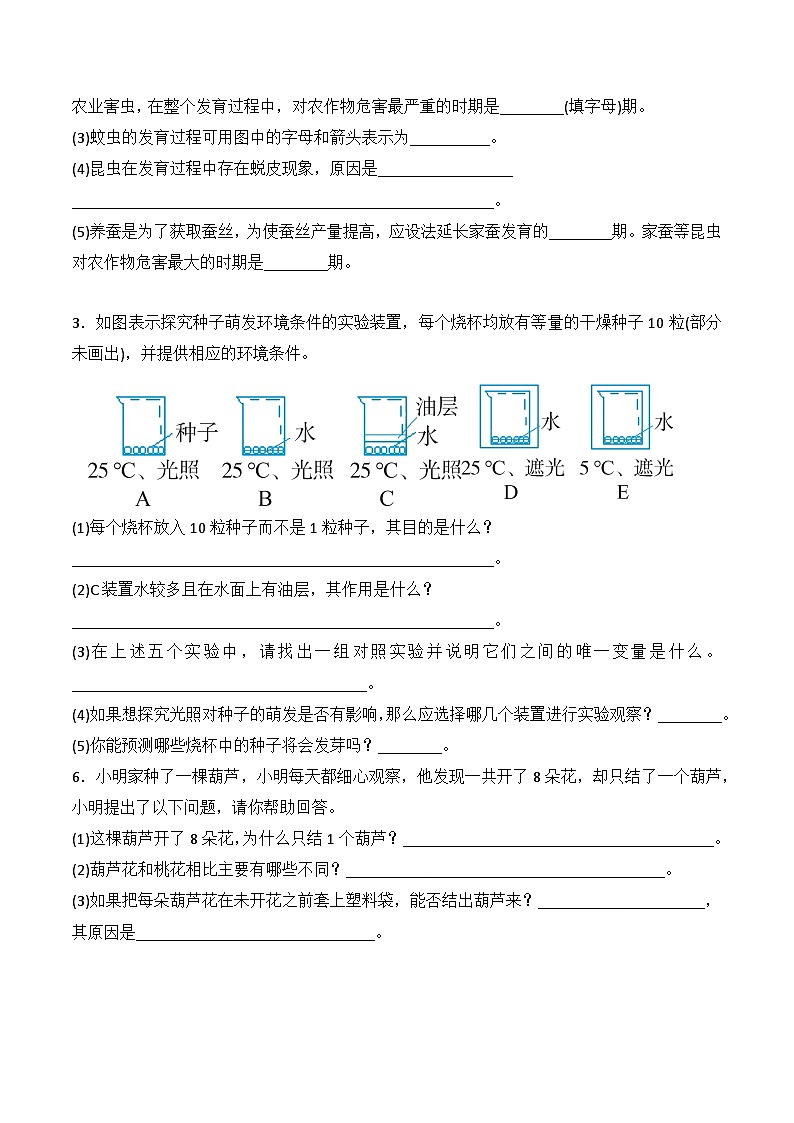 第一单元探究题专练  七年级下册科学03