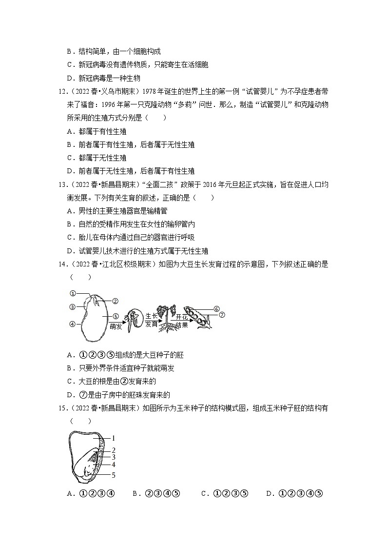 浙教版七年级科学下册期末专项训练  2代代相传的生命（二）第3页