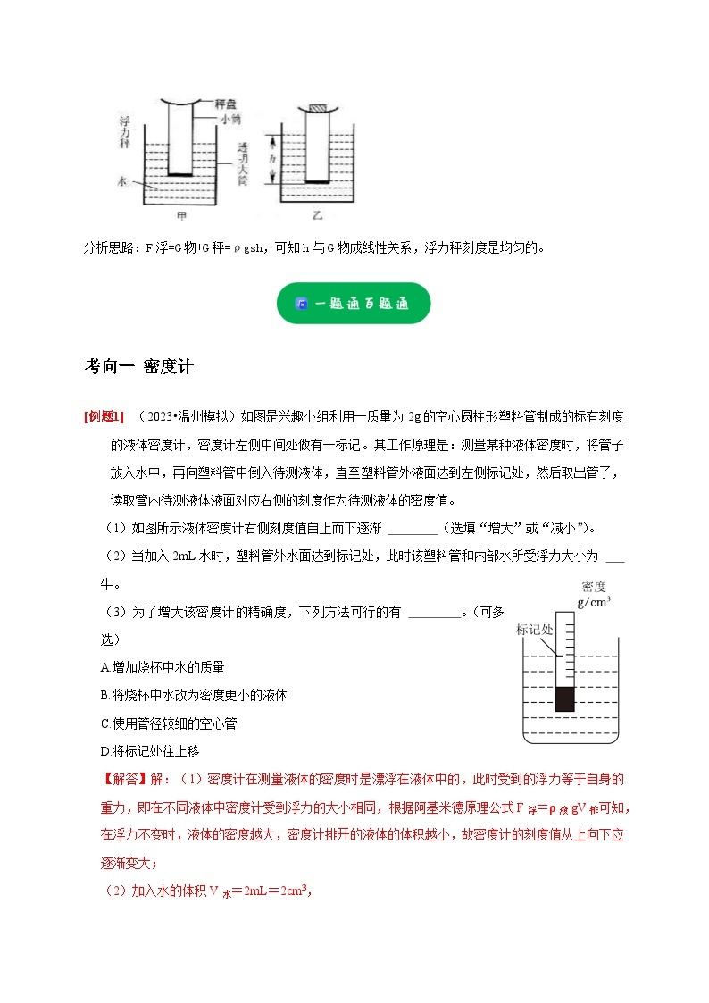 精练15 密度计 浮力秤——浙江中考科学专项突破限时精练02