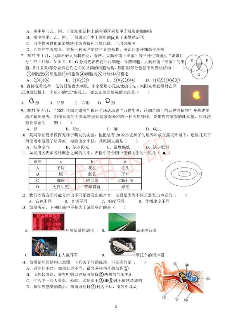 浙江省义乌市义乌公学2023—2024学年下学期七年级4月份月考科学试题02