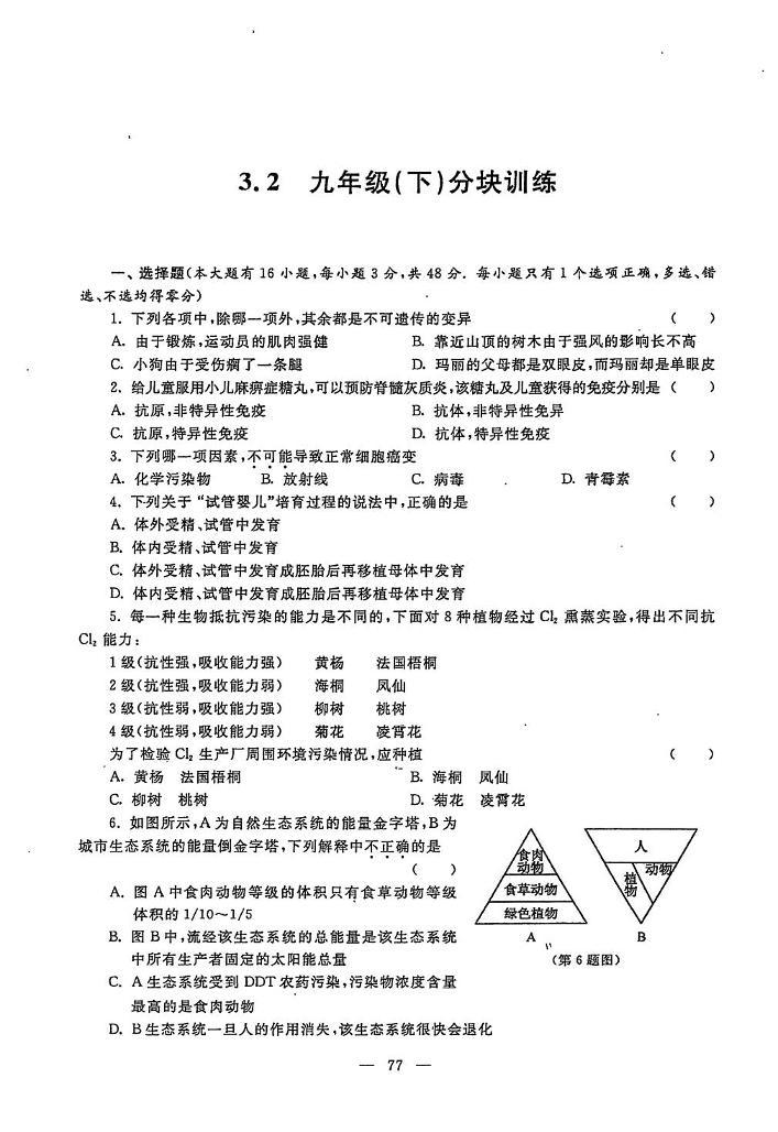 初中科学竞赛九年级下册分级训练（含答案）01