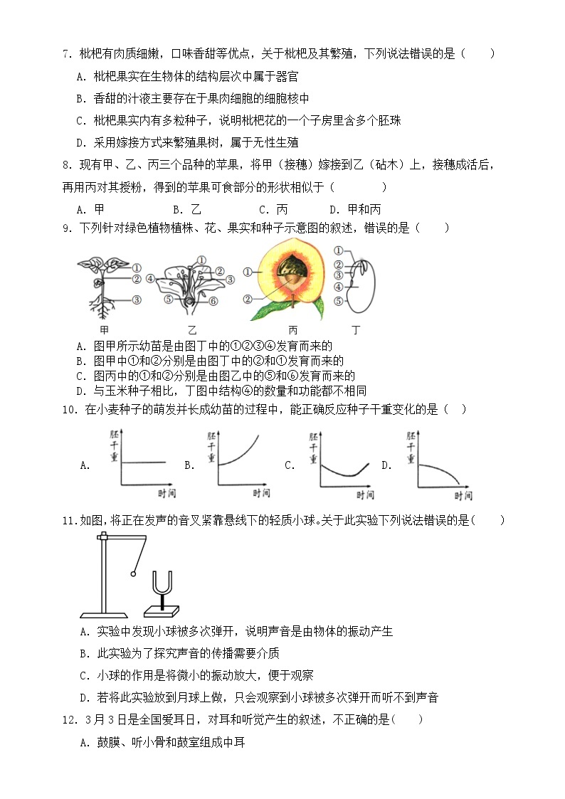 浙江省绍兴市柯桥区秋瑾中学2023-2024学年第二学期七年级4月课堂练习科学试卷（含答案）02