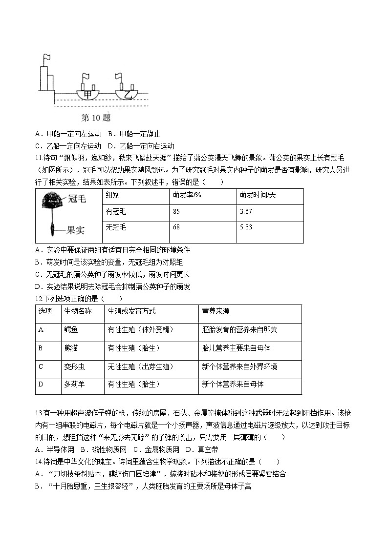 浙江省湖州市长兴县实验中学2023-2024学年七年级下学期4月期中科学试题03