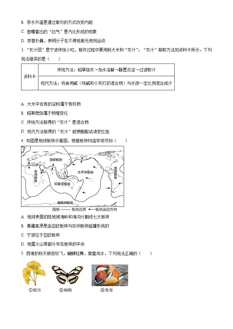 浙江省宁波市余姚市实验学校2024年九年级中考一模科学试题（原卷版+解析版）02
