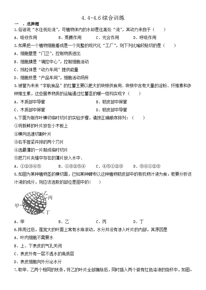4.4到4.6综合训练  浙教版八年级下册科学01
