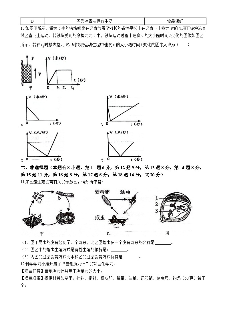 浙江省杭州安阳实验中学2023-2024学年下学期期中考试七年级科学卷(无答案)03