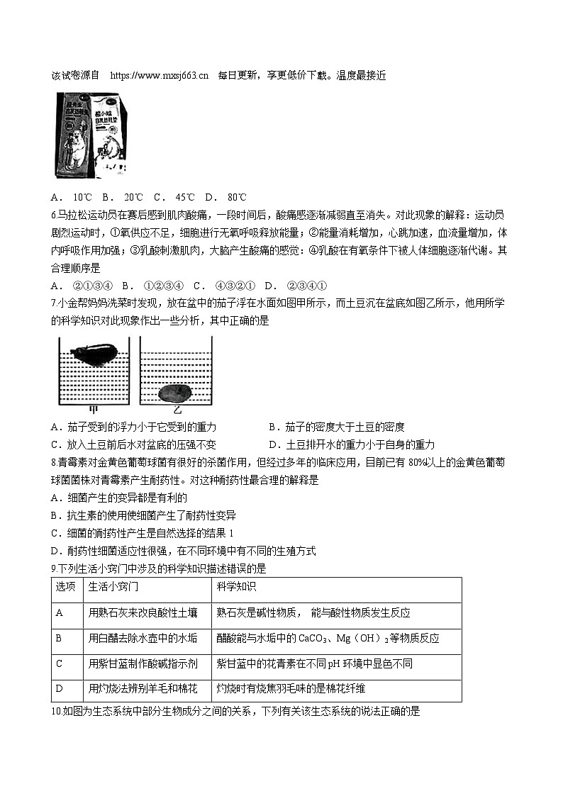 浙江省杭州市富阳区2024年中考一模科学试卷(无答案)02