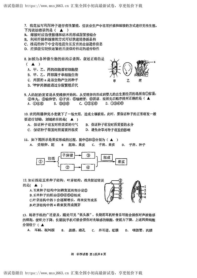 浙江省杭州市文澜中学2023-2024学年七年级下学期期中科学试卷第2页