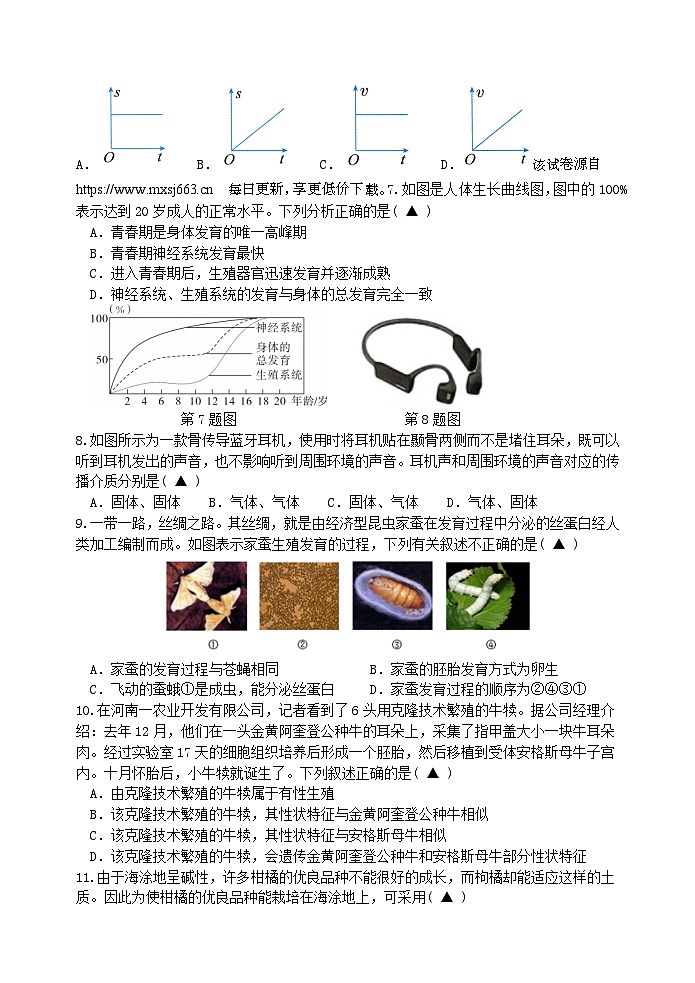 浙江省湖州市南浔区八校2023-2024学年七年级下学期4月期中联考科学试题02
