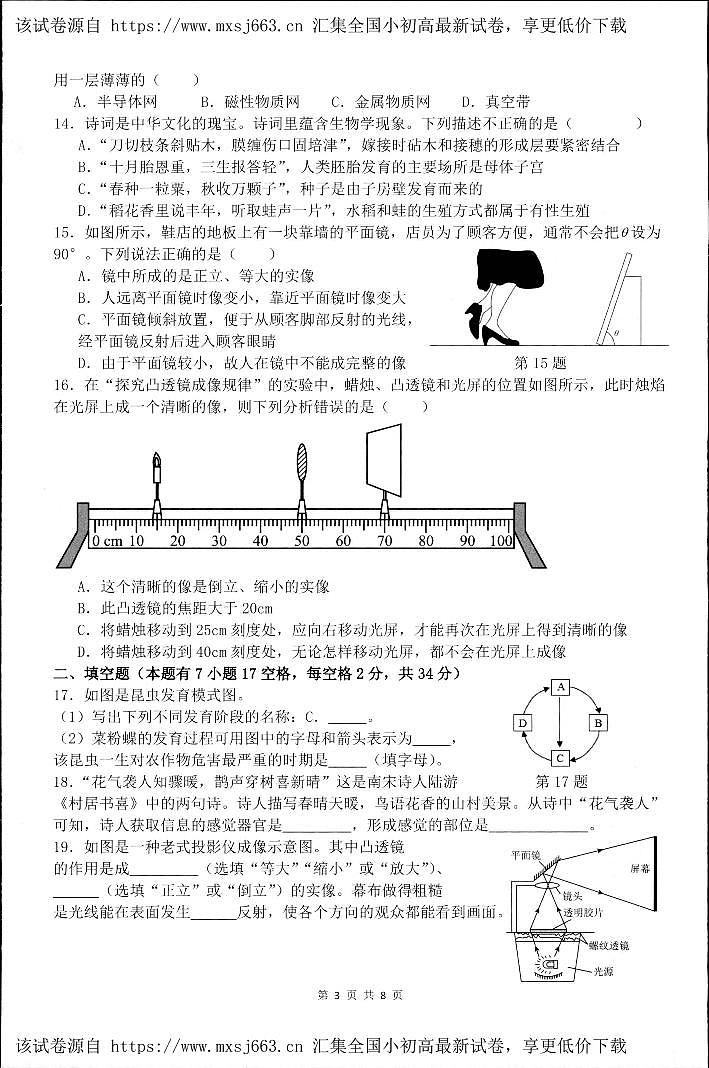 浙江省湖州市长兴县实验中学2023-2024学年七年级下学期4月期中科学试题03