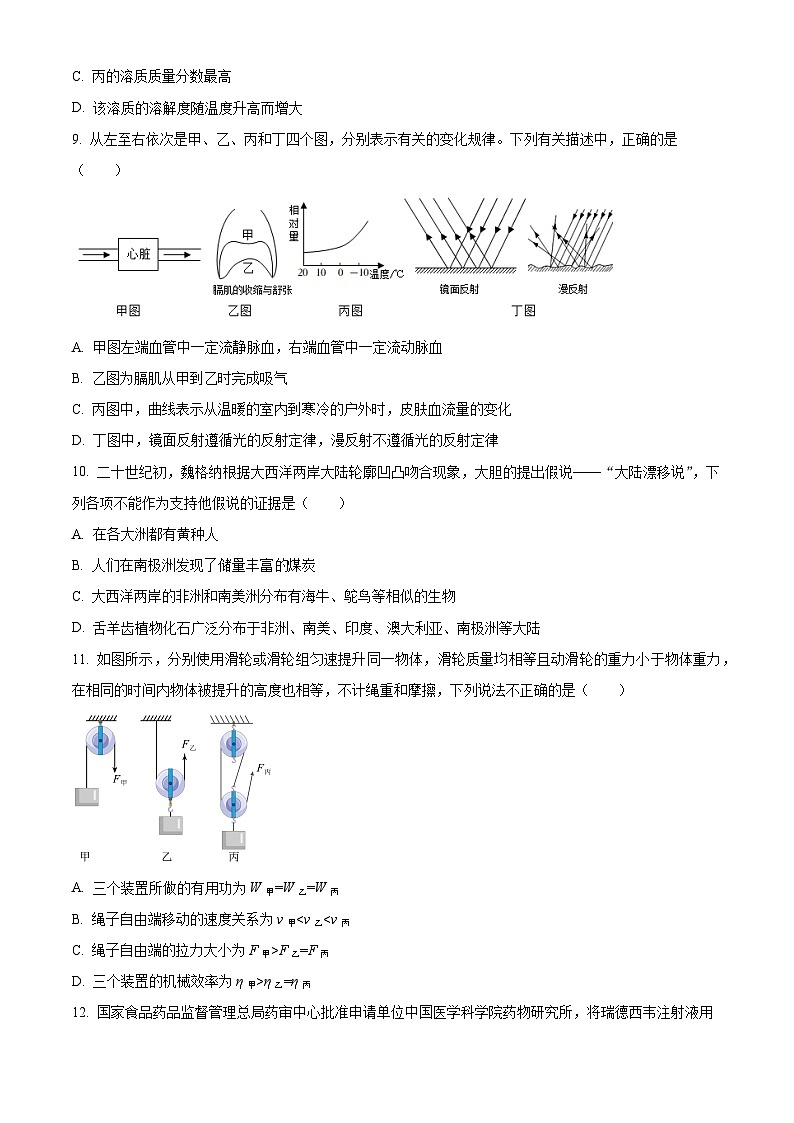 2024年浙江省杭州师范大学附属中学中考一模科学试题（原卷版+解析版）03