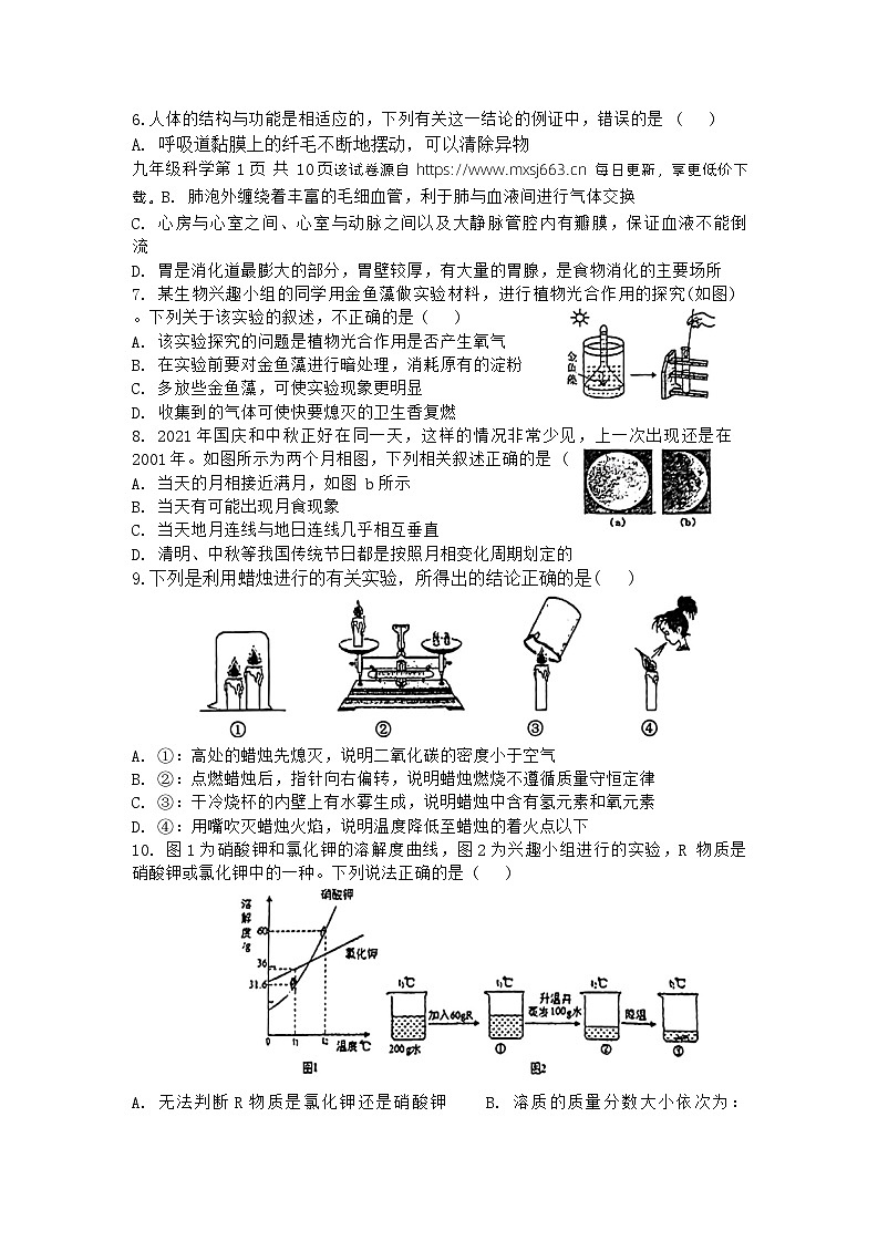 165，浙江省杭州市采荷中学2023-2024学年九年级上学期4月月考科学试题02