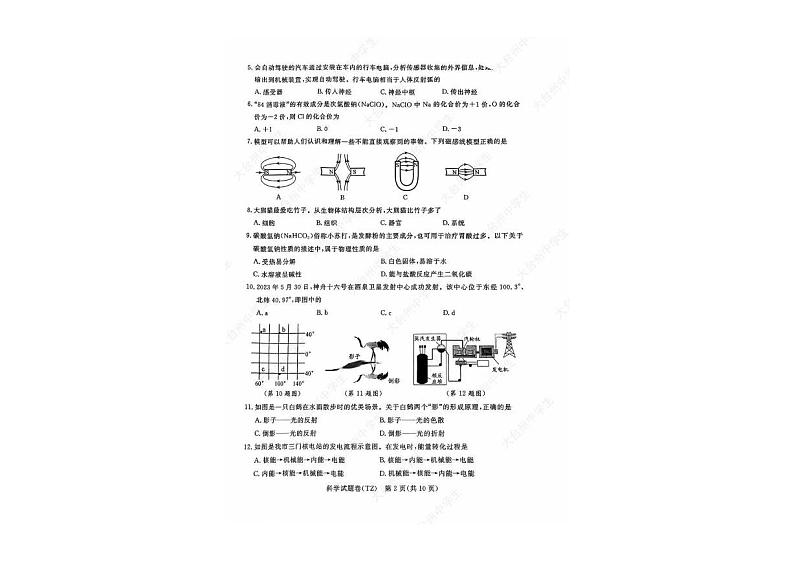 2023台州中考科学卷（含答案）02
