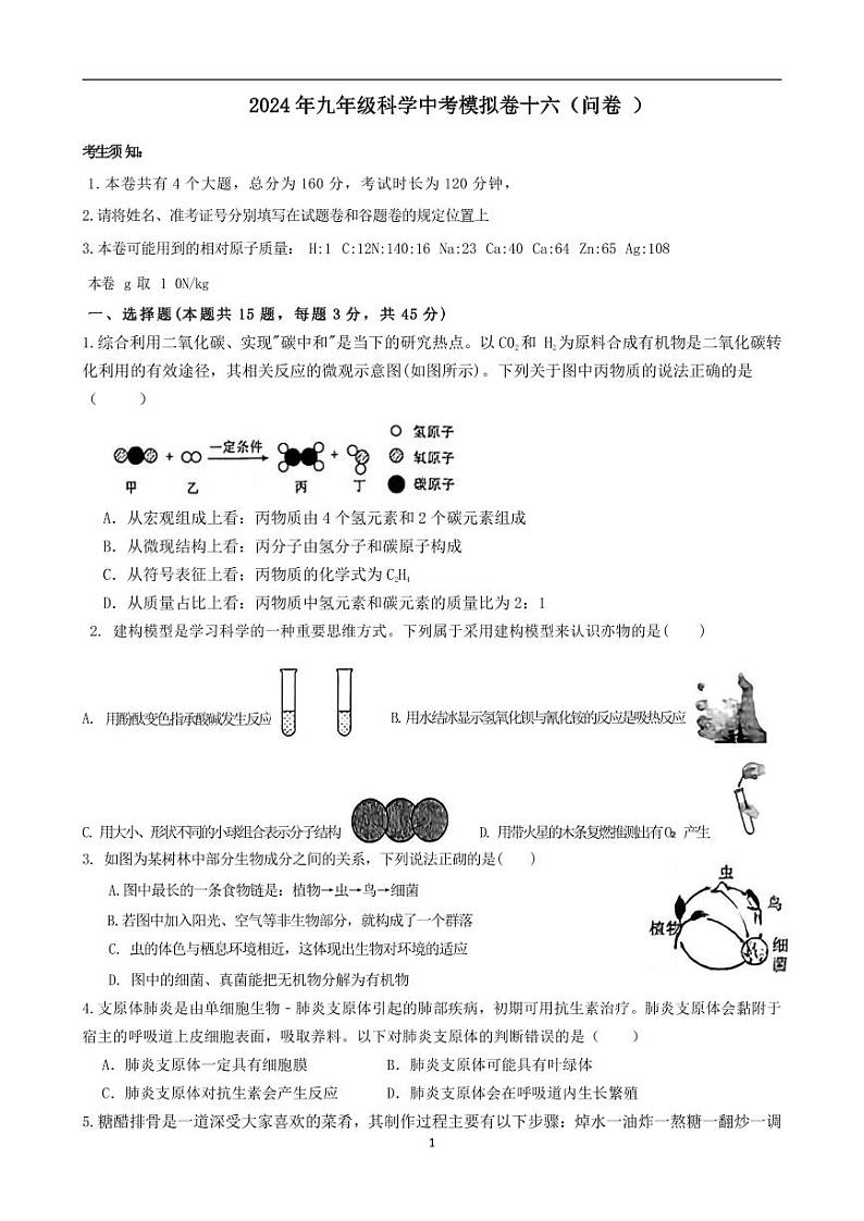 03，2024年浙江省中考模拟科学试卷十六(1)01