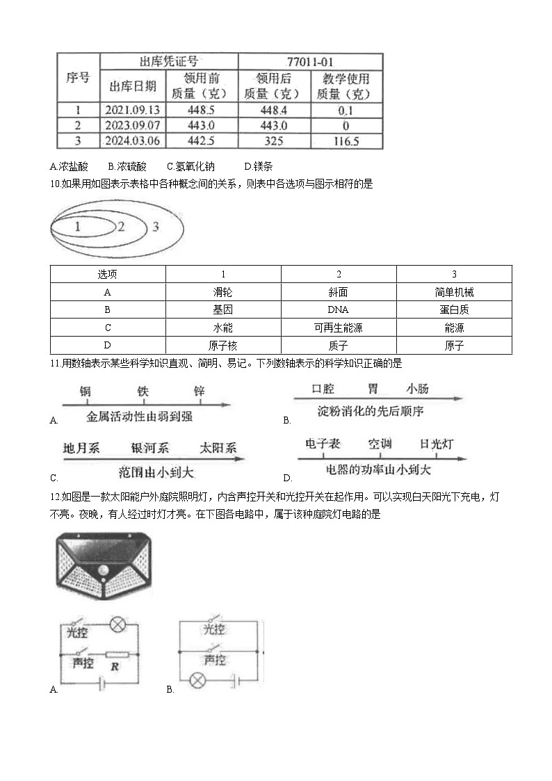 13，2024年浙江省县域教研联盟中考模拟科学卷（慈溪等地一模）03