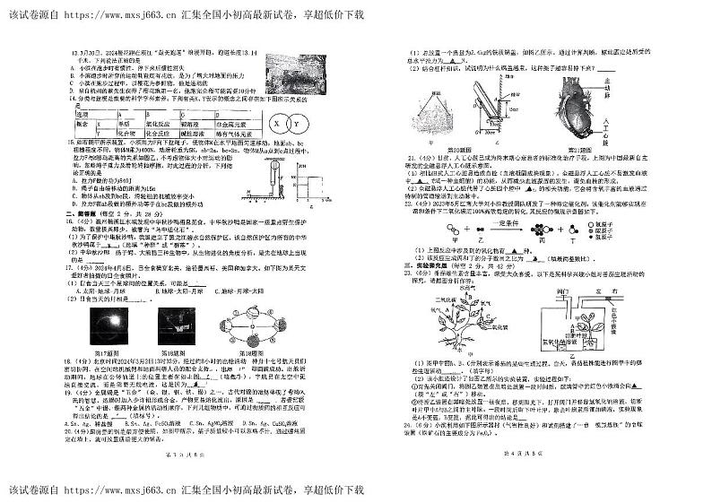 61，2024年浙江省台州市玉环市双语学校中考模拟科学试题第2页