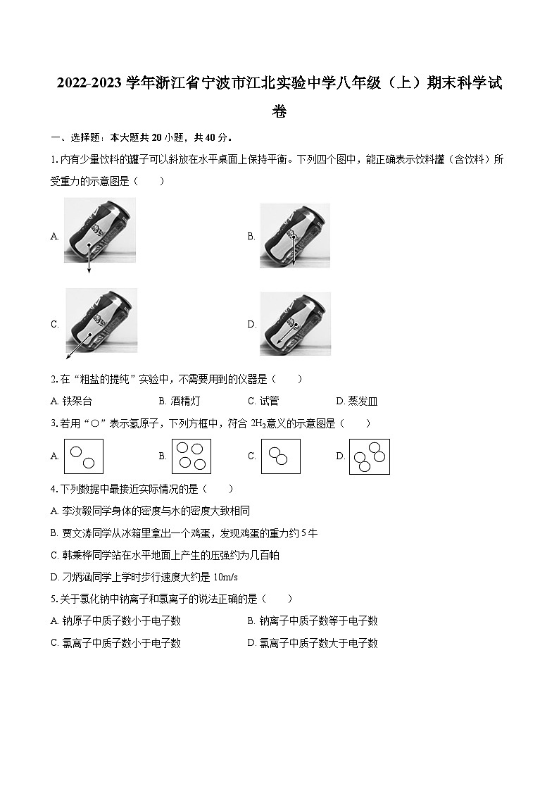 2022-2023学年浙江省宁波市江北实验中学八年级上学期期末科学试卷+01