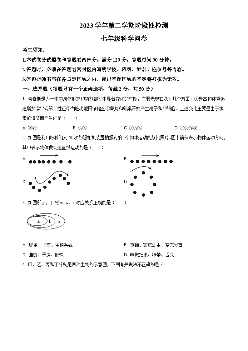 浙江省杭州市十三中教育集团2023-2024学年七年级下学期期中科学试题01