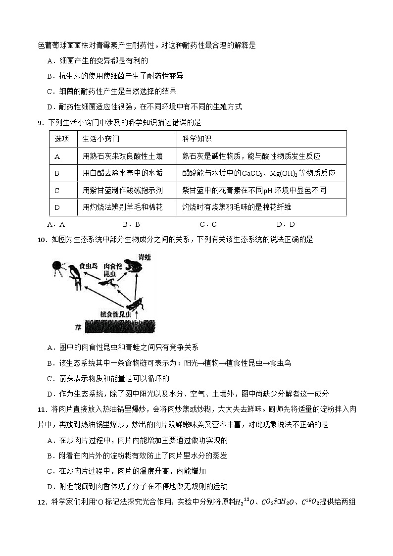 02，浙江省杭州市富阳区2023-2024学年下学期九年级期中抽测科学试卷03