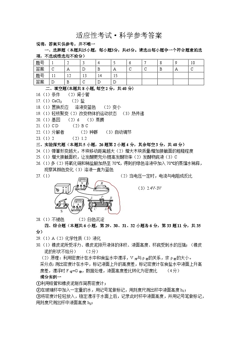 2024年浙江省宁波市五校联考中考适应性考试科学试卷+01