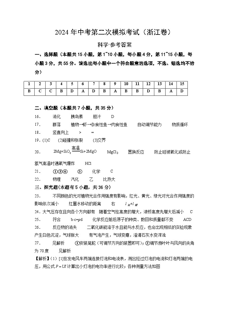 2024年中考押题预测卷（浙江卷）-科学01