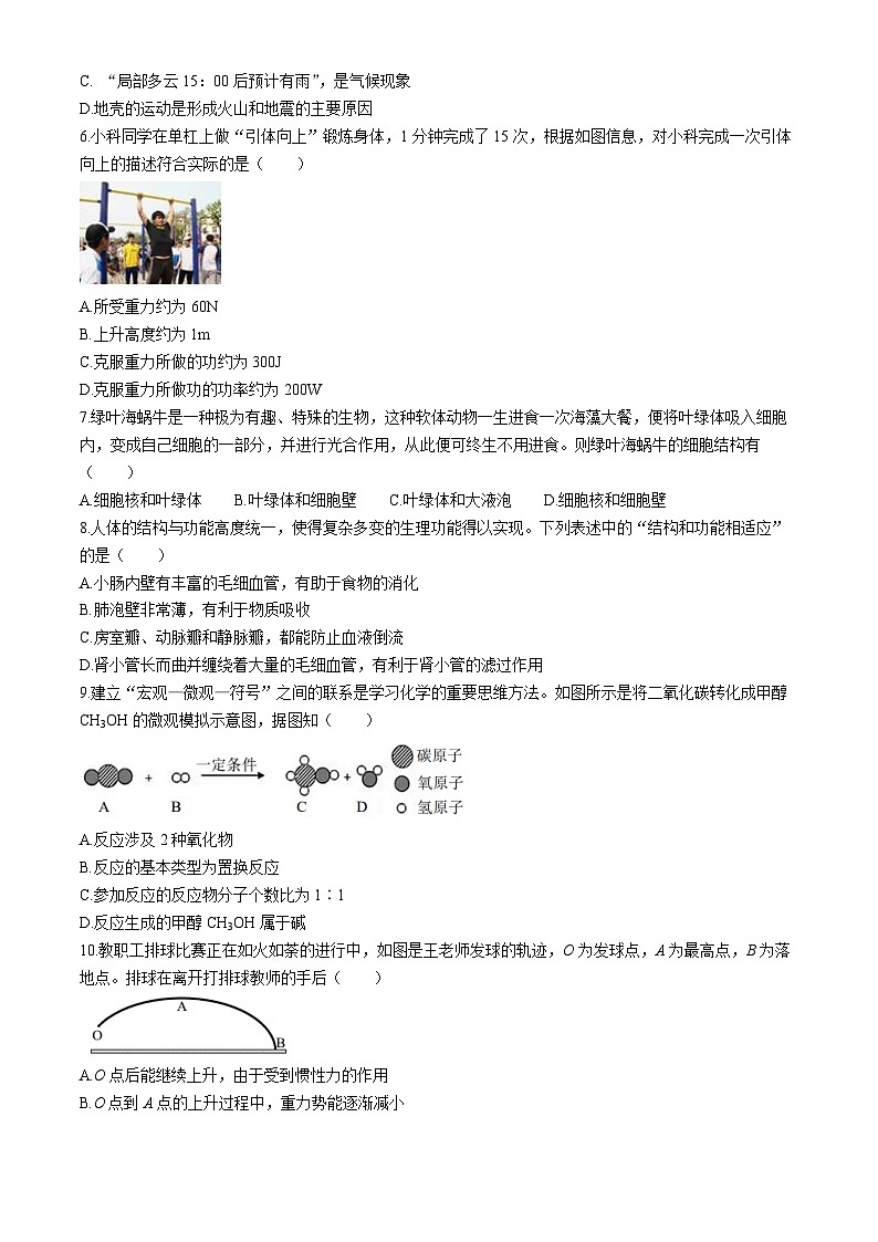 2024年浙江省舟山市中考三模科学试题第2页