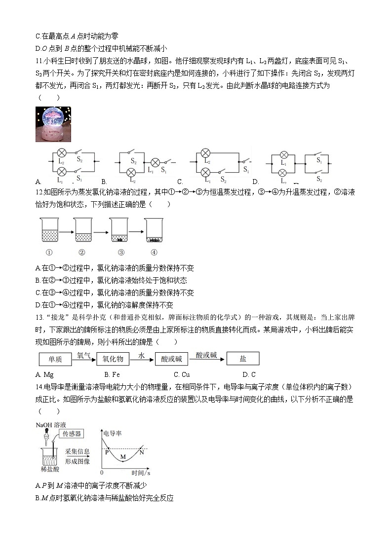 2024年浙江省舟山市中考三模科学试题第3页