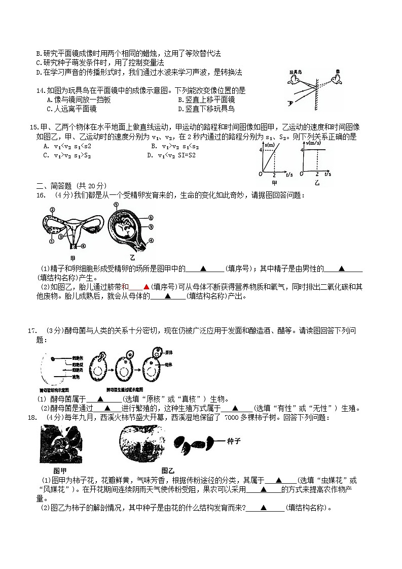 +浙江省杭州市锦锈育才教育集团2023-2024学年七年级下学期4月月评科学试题03