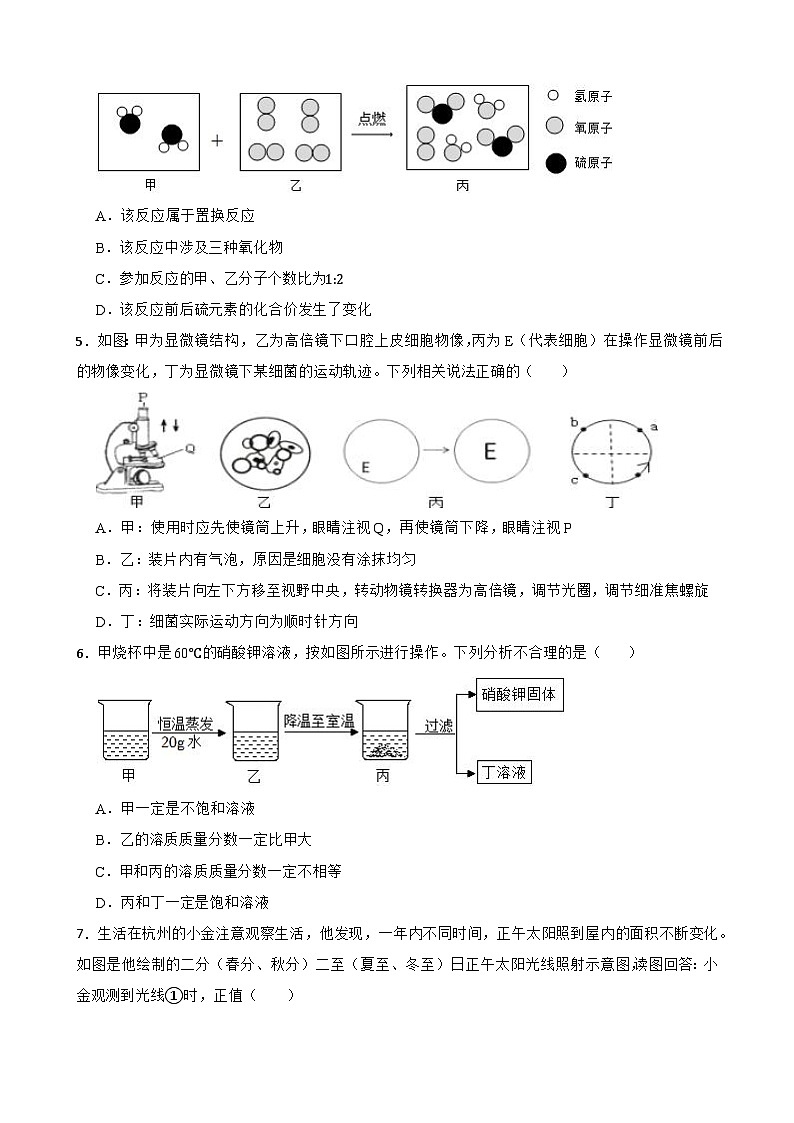 2024年浙江省杭州市十三中教育集团（总校）中考二模科学试题02