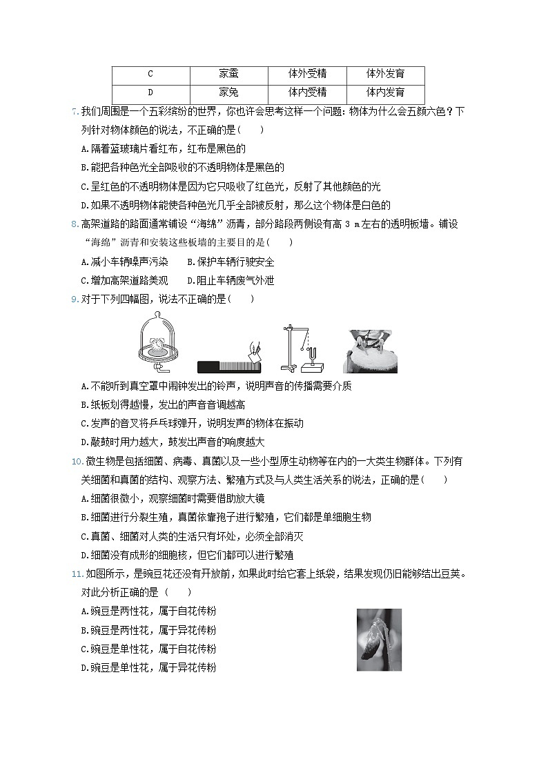 2024七年级科学下学期期中综合素质评价试卷一（附答案浙教版）02