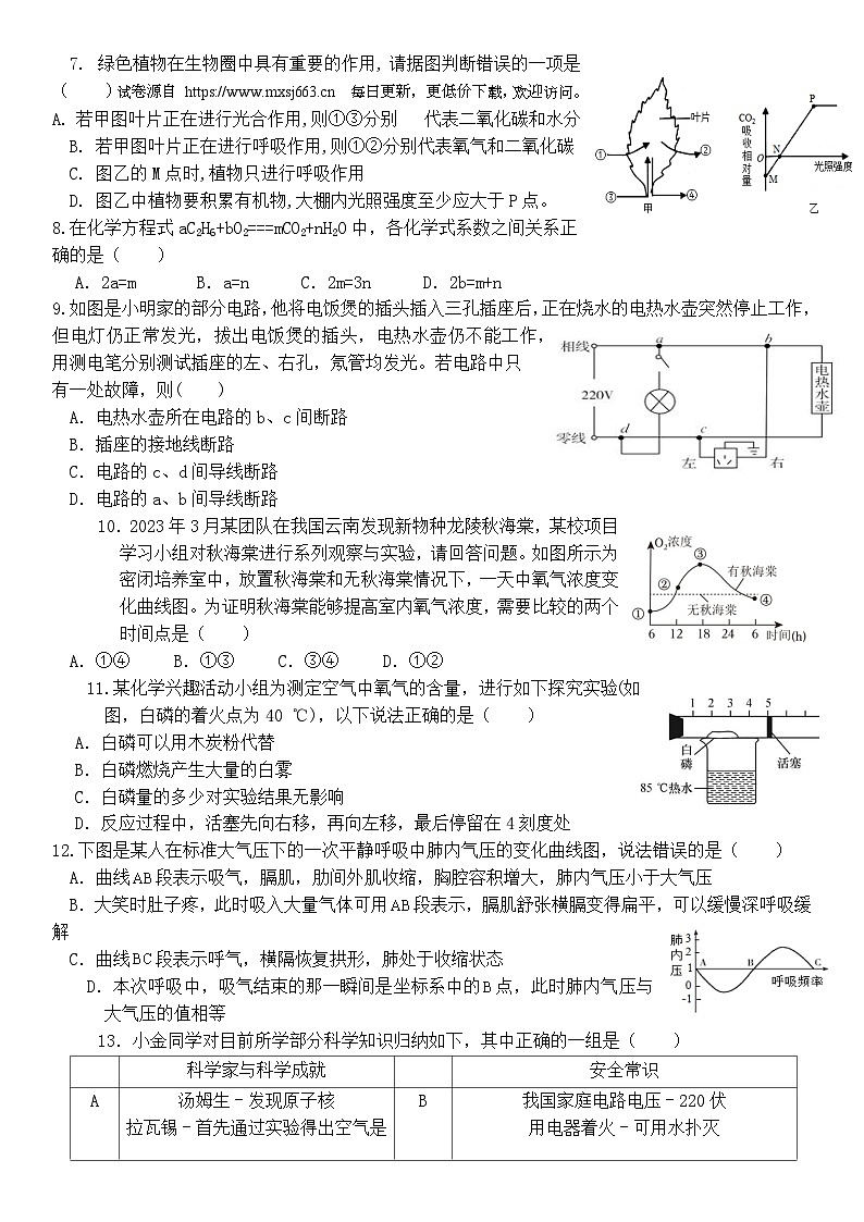 浙江省台州市临海市临海东塍-五中联考2023-2024学年八年级下学期5月月考科学试题02