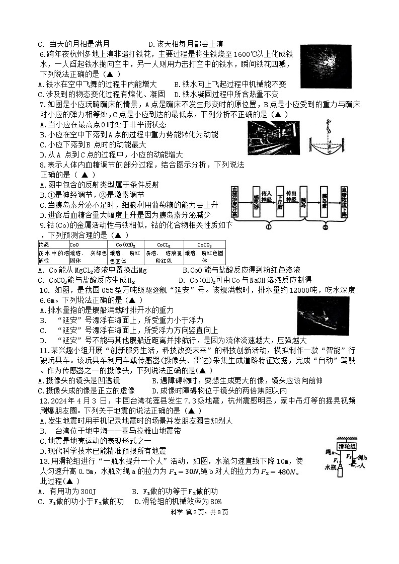 2024年浙江省杭州市钱塘区九年级中考三模科学试卷02