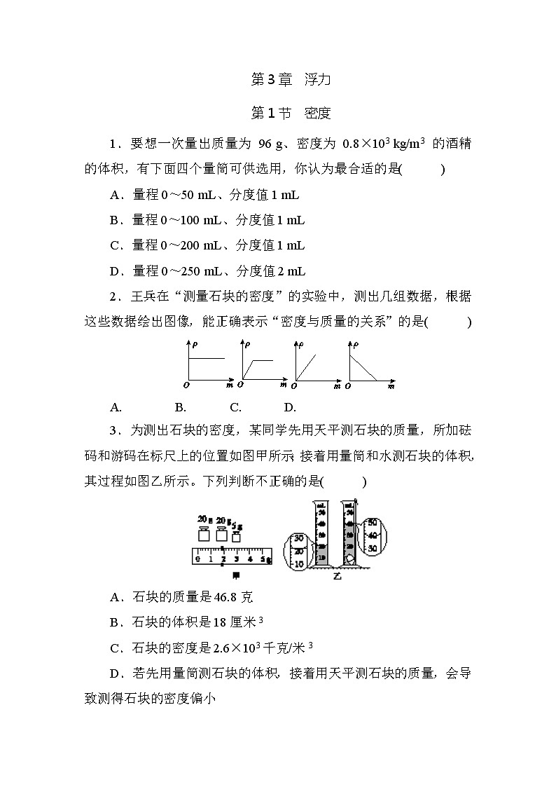 3.1　密度  强化训练   科学华东师大版八年级上册01