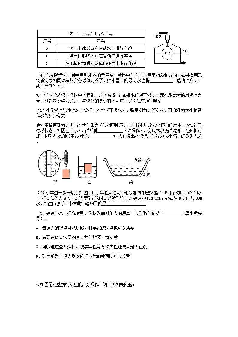 分类题型训练：第一章《水和溶液》实验题（6）  浙教版科学八年级上册02
